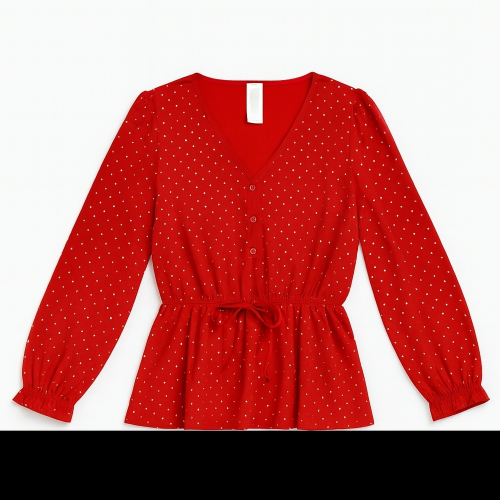 EUC Heartland Arrow Girls Valentines Top Size 14 Red With Gold Glitter Hearts